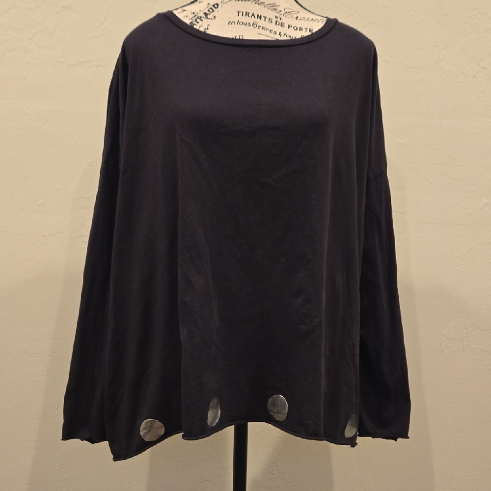 Planet Black Long Sleeve Top w/Silver Metallic Circle Accents Lux Pima Cotton